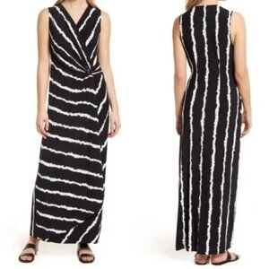 LIKE NEW! Tommy Bahama "Clara" Faux Wrap Black/White Tie-Dye Maxi Dress …